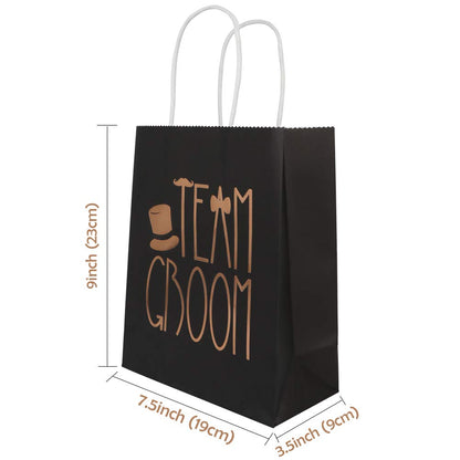 AerWo 12Pcs Wedding Party Paper Gift Bags 6 Bridesmaid 6 Groomsmen Gift Bags Bridal Shower Bachelorette Party Favor Bags Rose Gold Foiled with Handle