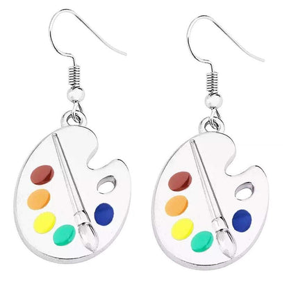 Unique Charm Paint Palette Dangle Earrings Necklace Set Paint Brush Drop Earrings Colorful Paint Palette Drop Earrings for Women Artist Painter Jewelry