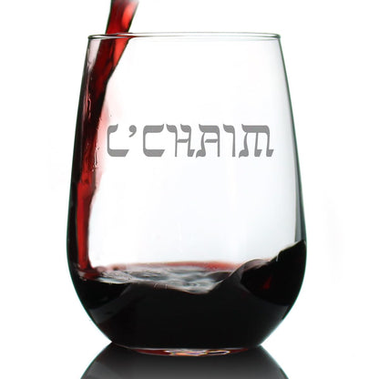 Bevvee L'Chaim - Hebrew Cheers Stemless Wine Glass - Fun Jewish Gifts or Party Decor for Women & Men - Large 17 Oz Glasses