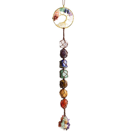 Tree of Life Chakra Stones Healing Crystals Feng Shui Hanging Ornament 7 Chakra Wall Ornaments Meditation Hanging Car Ornament Window Ornament for Home Decor Christmas Tree Decor