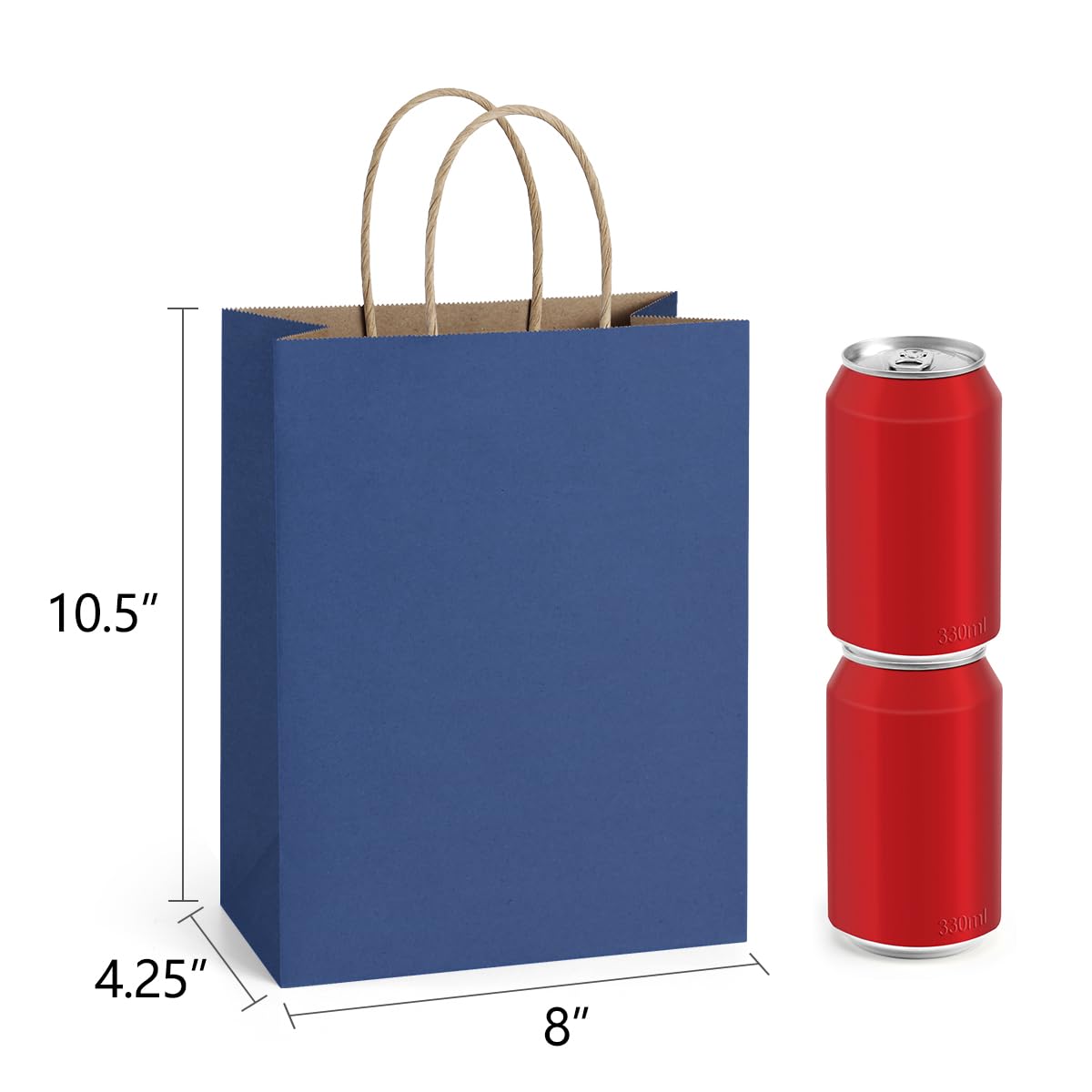 BagDream 50Pcs Gift Bags 8x4.25x10.5 Kraft Paper Gift Bags with Handles Bulk for Shopping, Wedding, Party Favor, Merchandise, Retail, Navy Blue Paper Grocery Sacks