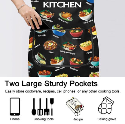 PXTIDY Filipino Food Cooking Apron Filipino Cuisine Gift Philippines Vacation Gift Philippines Kitchen Apron With Pockets
