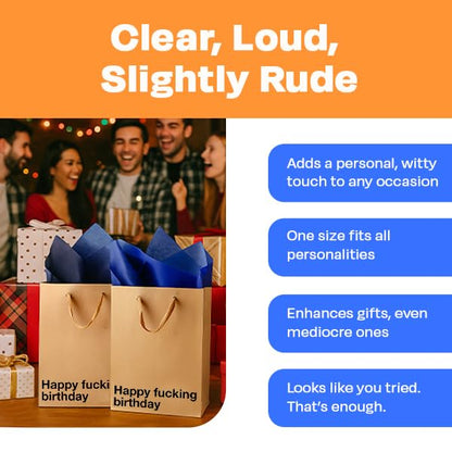 MilkToast Brands Funny Profanity Gift Bag, 11" x 8" x 4" Size, Happy Fucking Birthday, Reusable Brown Kraft Paper Swear Word Bag for Father's Day, White Elephant, and Birthday Gifts