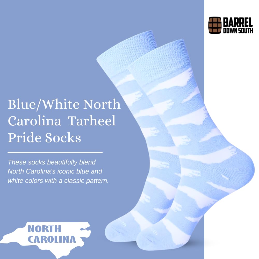 Barrel Down South North Carolina Dress Socks for Men or Women - Carolina Blue and White Tarheel Pride