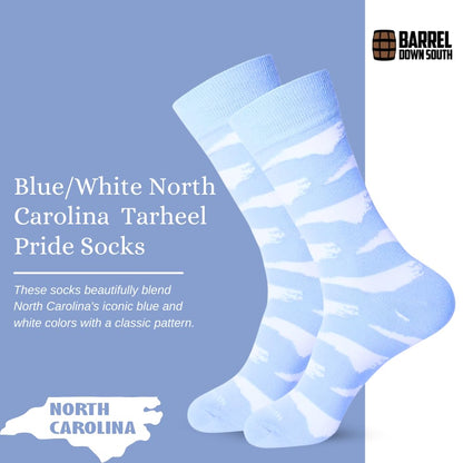 Barrel Down South North Carolina Dress Socks for Men or Women - Carolina Blue and White Tarheel Pride