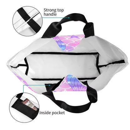 Pink Mermaid Gym Tote Bags for Women,Cute Ocean Mermaid Purse Print Shoulder Reusable Shopping Handbags Casual Travel Work Daily Waterproof Summer Grocery Bag Holiday Gifts -Large