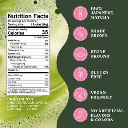 The Harmony Matcha Strawberry (10 Sticks) Premium Japanese Matcha Powder, Rich in Antioxidants & L-Theanine, Sweetened with Organic Sugar, No Preservatives
