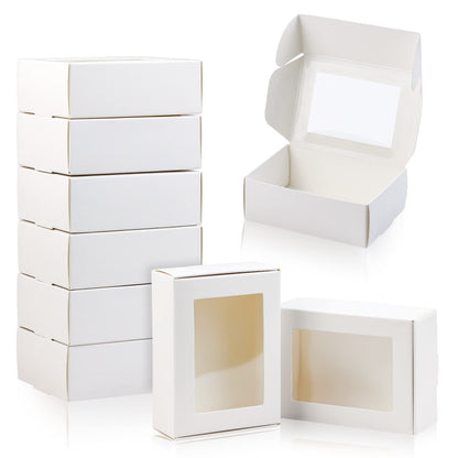 BadenBach 50 PCS Mini Kraft Boxes with Windows,3.33" x 2.35" x 1.18",Small Soap Box for Homemade Soap,Paper Small Gift Boxes Bulk for Candy Cookies Party Favors Mother's Day Supplies(White)