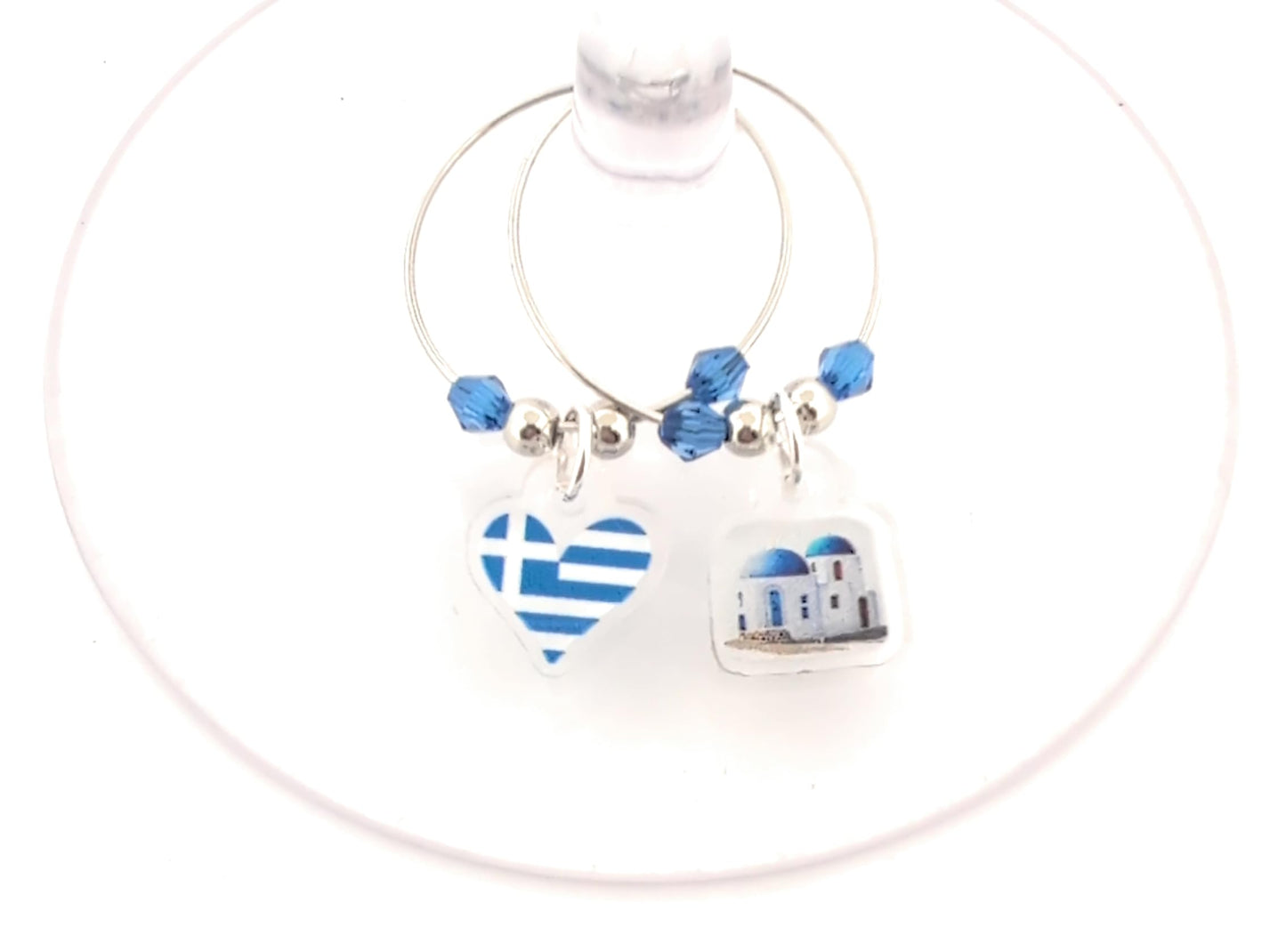Pixie Greece Wine Glass Charms, Greek Gift 6 Piece Set – Santorini & Parthenon Glass Tag Identifiers, Greek Flag, Greece Theme Party Favors - Acrylic