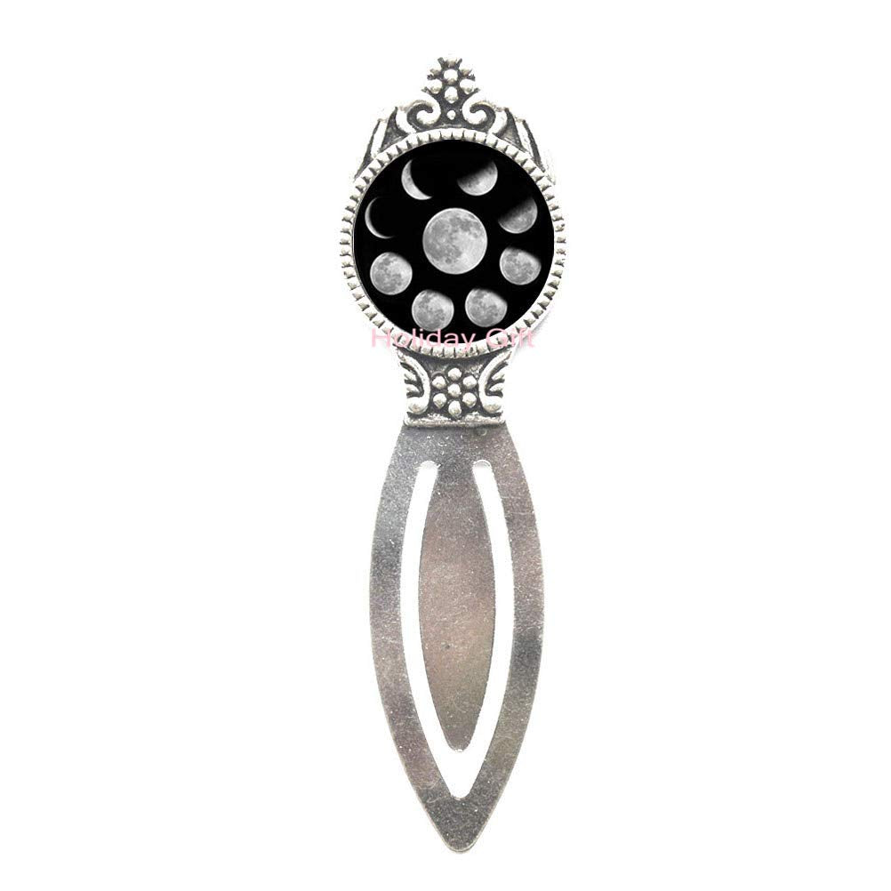 Wiccan Bookmarker Bookmark Lunar Cycle Moon Phases Moon Nebula Pagan Bookmark Glass cabochon Jewelry.HTY-059