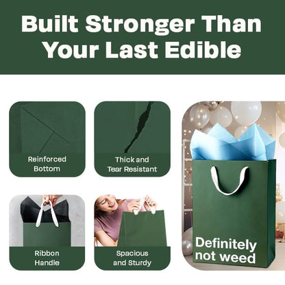 MilkToast Brands Funny Stoner Gift Bag, 11" x 8" x 4" Size, Definitely Not Weed, Reusable Kraft Paper Weed Gift Bags for Marijuana Gifts & Cannabis Accessories, Father's Day, Birthdays