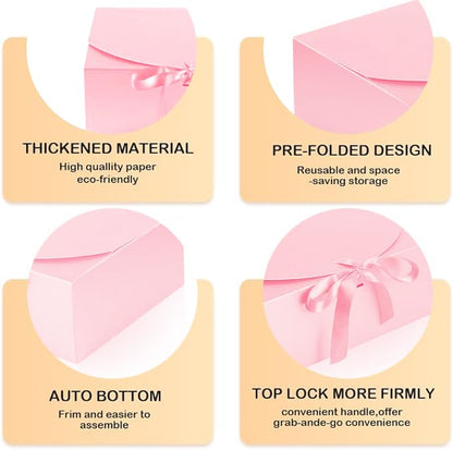 NEWSNOW 12 PCS Gift Boxes with Lids, 10x7.5x3.5 Inch Paper Gift Box, with Ribbon, Bridesmaid Proposal Box for Wedding, BirthdayPackaging, Present (Pink)