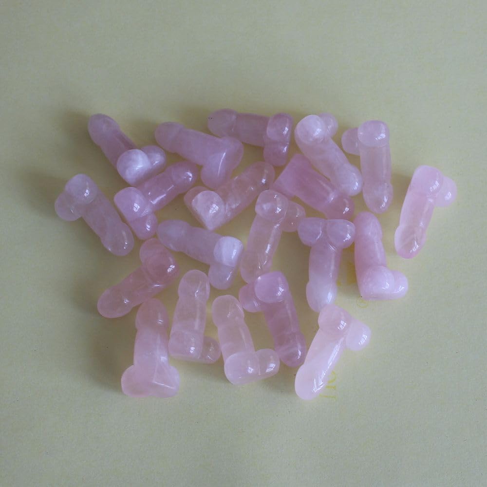 5pcs Mini Carved Rose Quartz Crystal Gemstone Man genital Penis Testicle Figurine Statue Heart Lovely Pocket Stone Lover Gift 1''