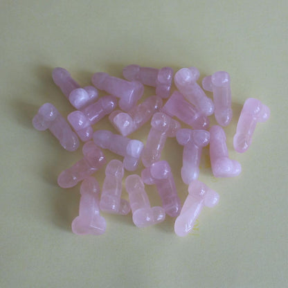 5pcs Mini Carved Rose Quartz Crystal Gemstone Man genital Penis Testicle Figurine Statue Heart Lovely Pocket Stone Lover Gift 1''
