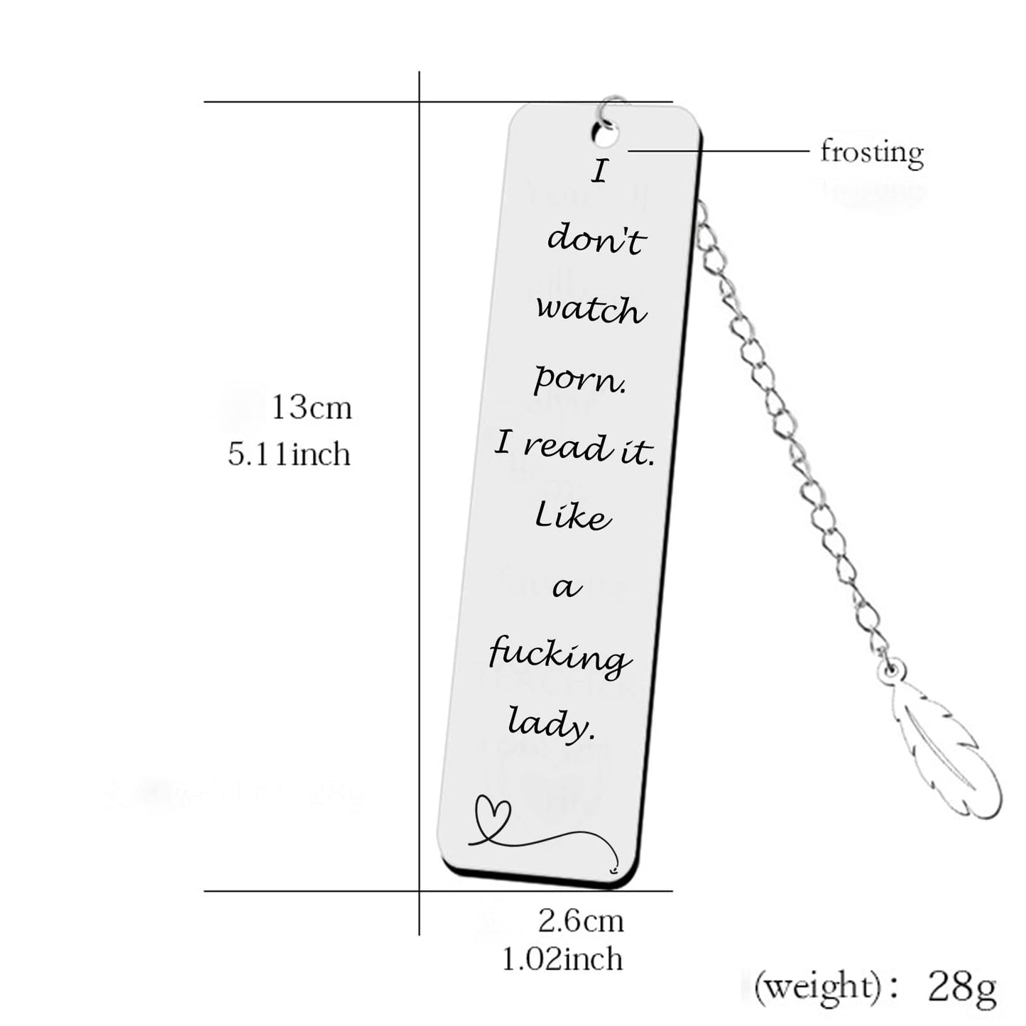 Teniinet Metal Bookmark Gift, 'I Don't Watch Porn. I Read it Like a Fking Lady' Stainless Steel Leaf Pendant Book Mark with Box for Women, Men, Friends, Teacher, Classmate, Book Lovers
