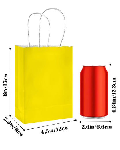qiqee 24PCS Mini Gift Bag with Handles Bulk 4.5"x2.5"x6" Gift Bags Bright Yellow Bags Multiple Uses