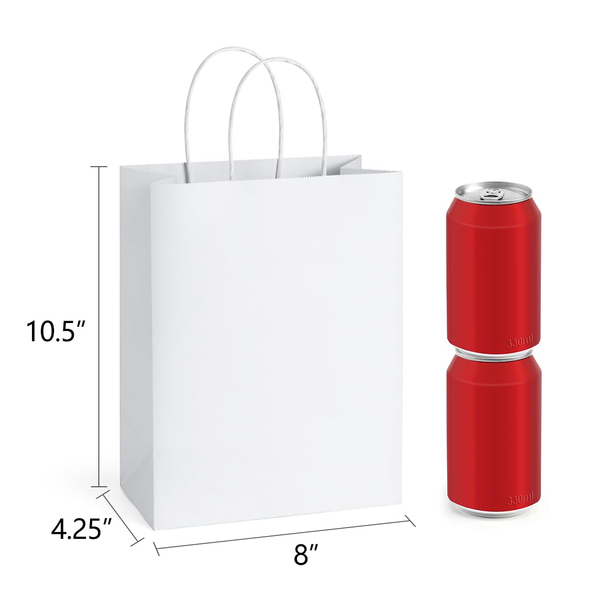 BagDream 50Pcs Gift Bags 8x4.25x10.5 Kraft Paper Gift Bags with Handles Bulk for Shopping, Wedding, Party Favor, Merchandise, Retail, White Paper Grocery Sacks