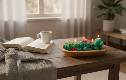 Five-Wick Handmade Scented Succulent & Cactus Candle Dough Bowl – Rustic Soy Wax Centerpiece, Unique Home Décor Gift for Her, Him, Mom, Mother's Day, Housewarming, Birthday, Christmas, Eco Friendly