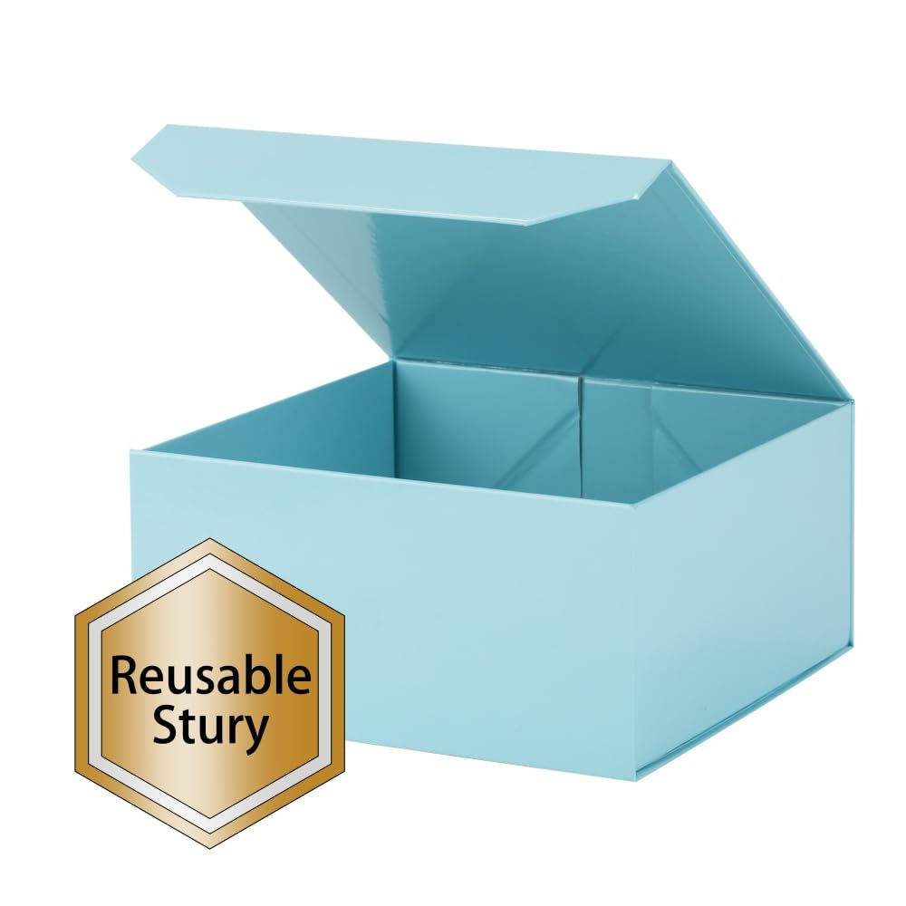 1 Pcs 6x6x3 Inch Blue Magnetic Gift Box Small Magnetic Box with Crinkle Paper Blue Small Gift Box with Shredded Paper Luxury Gift Boxes with Lids for Presents