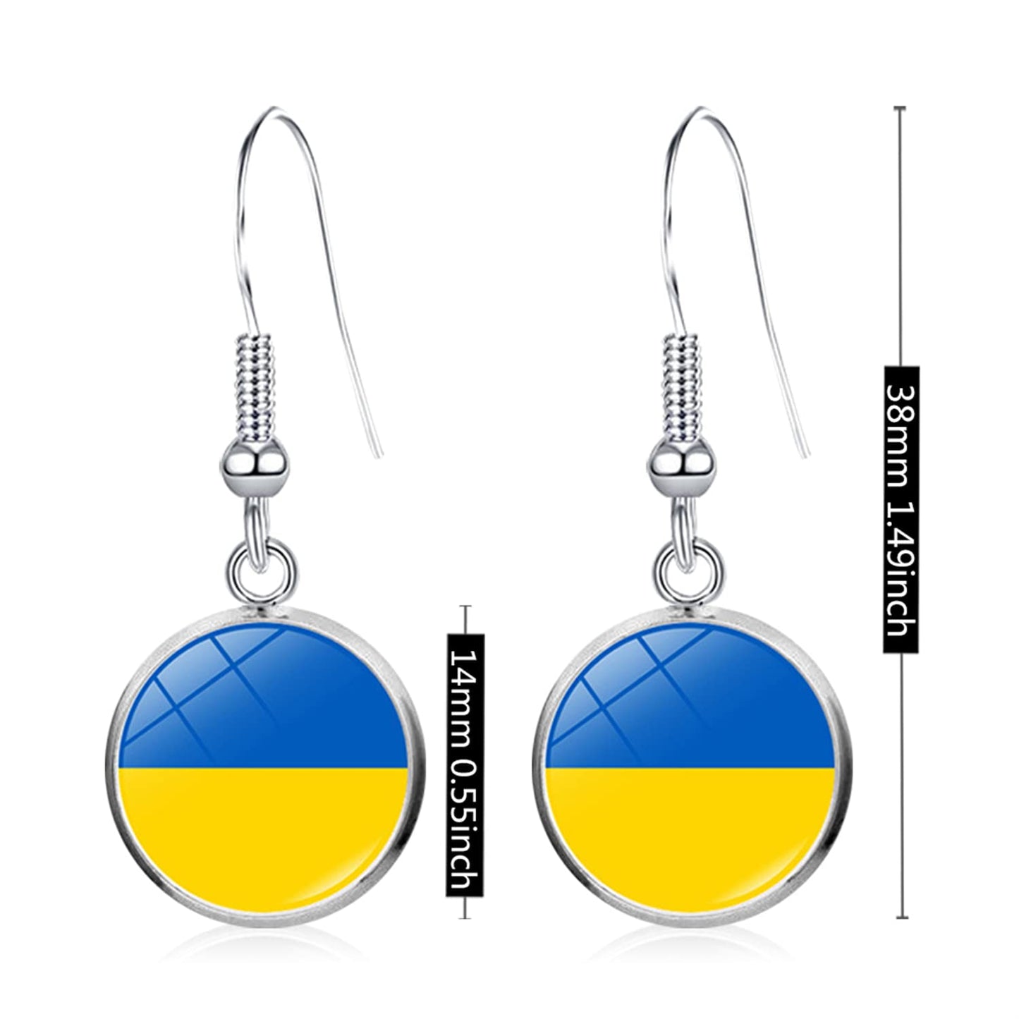 Unique Chic Blue Yellow Crystal Ukrainian Flag Dangle Drop Earrings Round Circle Hook Earrings for Women Statement Jewelry Gifts