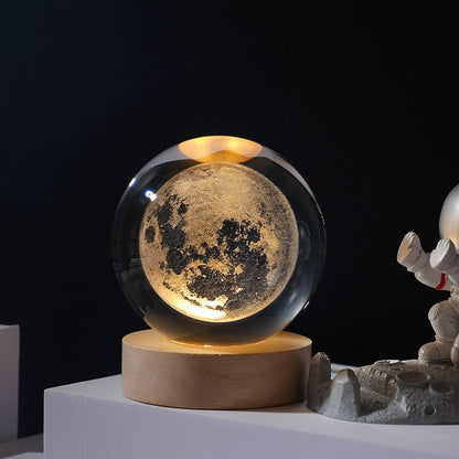 3D Galaxy Crystal Ball Night Light for Gifts with Colorful LED Light Base, Color Changing Light with Remote as a Birthday Gift for Teens Boys and Girls, Moon Model