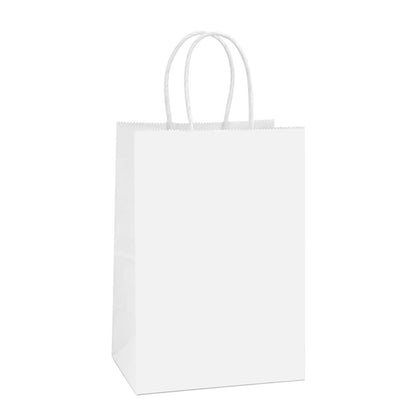 BagDream Gift Bags 100Pcs 5.25x3x8 Small Kraft Paper Gift Bags with Handles Bulk, White Paper Sacks for Wedding Birthday Party favor, Retail, Merchandise, Small Grocery