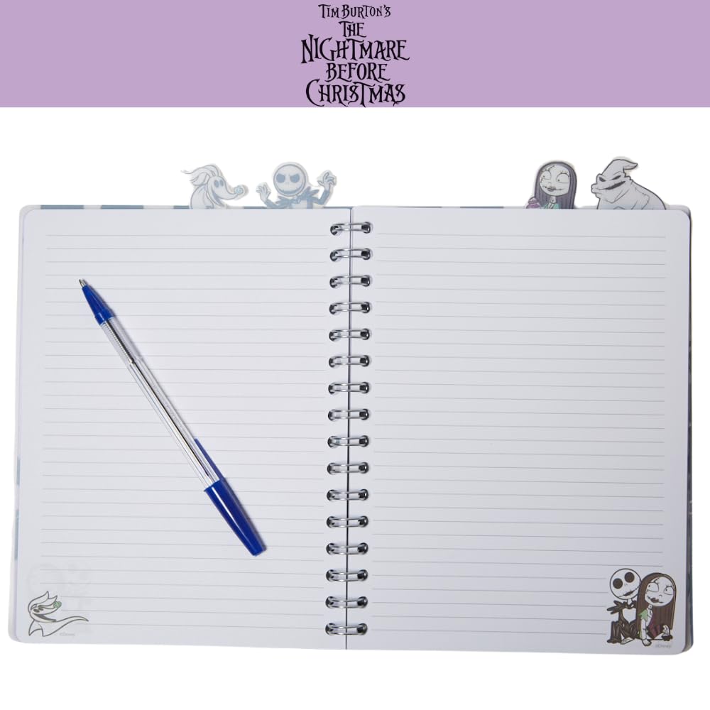 Nightmare Before Christmas Tab Journal Notebook, Spiral Bound, 96 Lined Pages, 8 x 7 inches, Black/White