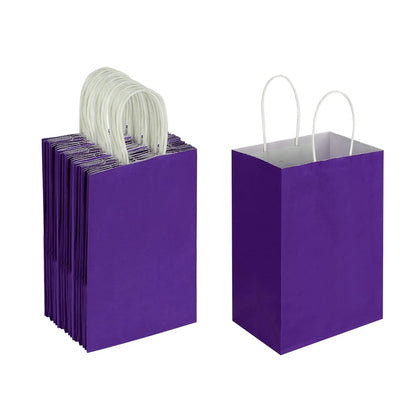 Oikss 50 Pack 5.25x3.25x8.25 Inch Small Purple Kraft Paper Bags with Handles Bulk for Birthday Wedding Party Favors Grocery Retail Shopping Business Goody Craft Gift Bags Cub Sacks, 50 Count