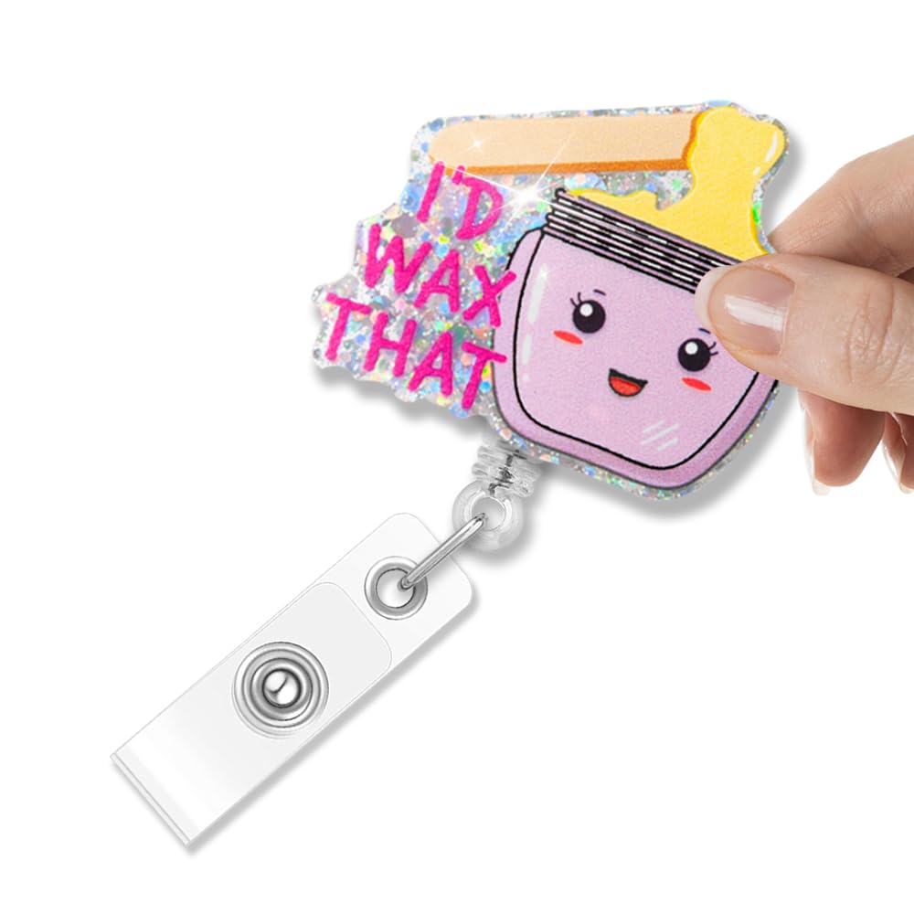 I'd Wax that Retractable Badge Holder, Funny Badge Reel Gifts for Esthetician Wax Technician Waxer Dermatologist, Wax Tech Body Waxing Gifts for Skin Care Therapist Waxing Specialist Mua