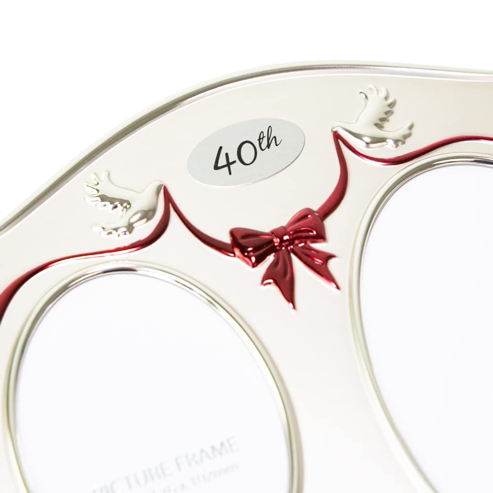 Haysom Interiors Traditional Two Tone Silver Plated 40th Ruby Anniversary Double Picture Frame by Happy Homewares