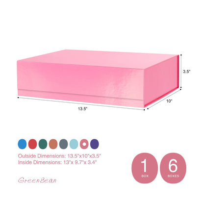 GREEN BEAN Gift Box 13x9.7x3.4 Inches, Large Pink Gift Box with Lid for Presents, Magnetic Gifts Box for Clothes, Shirt, Christmas (Glossy Metallic Pink, Dot Design Inside)