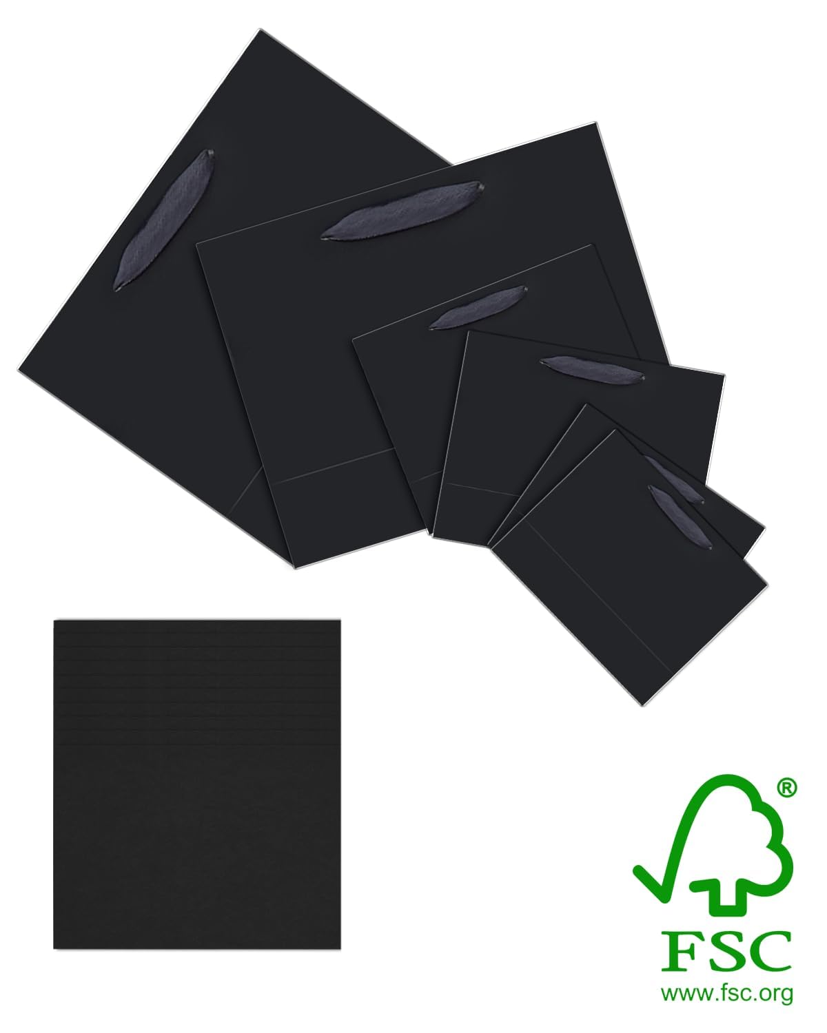 qiqee Black Gift Bags with Tissue Paper Mulit Assorted Sizes 10PCS Present Party Favor Birthday Bags(2pcs Large 13", 4pcs Medium 9", 4pcs Small 6" Bags,Tissue Paper)