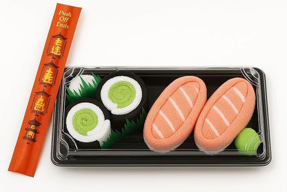 Sushi Socks Box: 2 pairs featuring Salmon Nigiri and Cucumber Maki designs. So cute and comfy! Stretchy, and unisex.