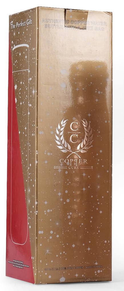 Pure Copper Water Bottle 34 Ounce with Jute Carry Bag – Hammered Leakproof Ayurvedic Copper Vessel for Drinking Water - Reusable Bottle for Home, Office, Gym, Travel & Gifting