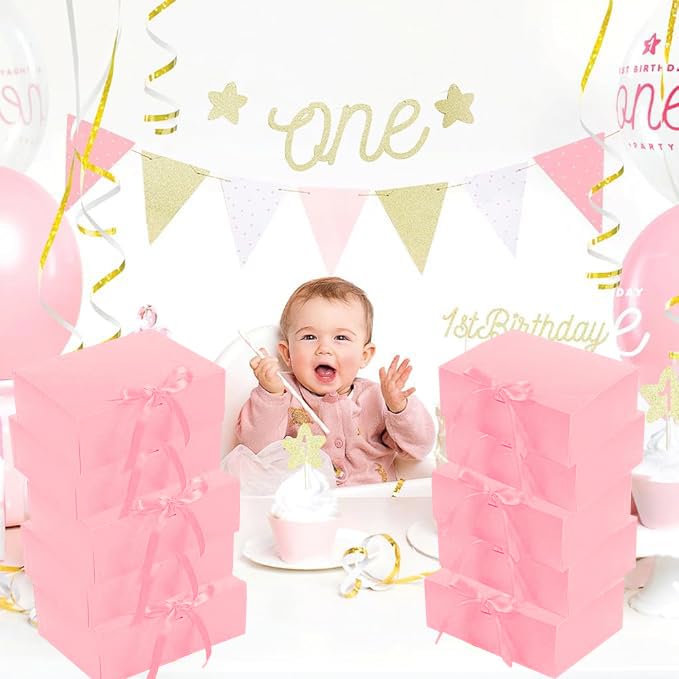 NEWSNOW 12 PCS Gift Boxes with Lids, 10x7.5x3.5 Inch Paper Gift Box, with Ribbon, Bridesmaid Proposal Box for Wedding, BirthdayPackaging, Present (Pink)