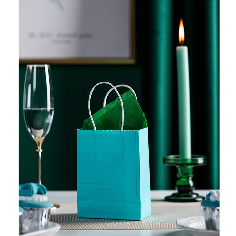 AWELL Mini Turquoise Blue Paper Bag with Handle Party Favours Bag 6x4.5x2.5 inch for Baby Shower Birthday Wedding Recycled Bag, Pack of 24
