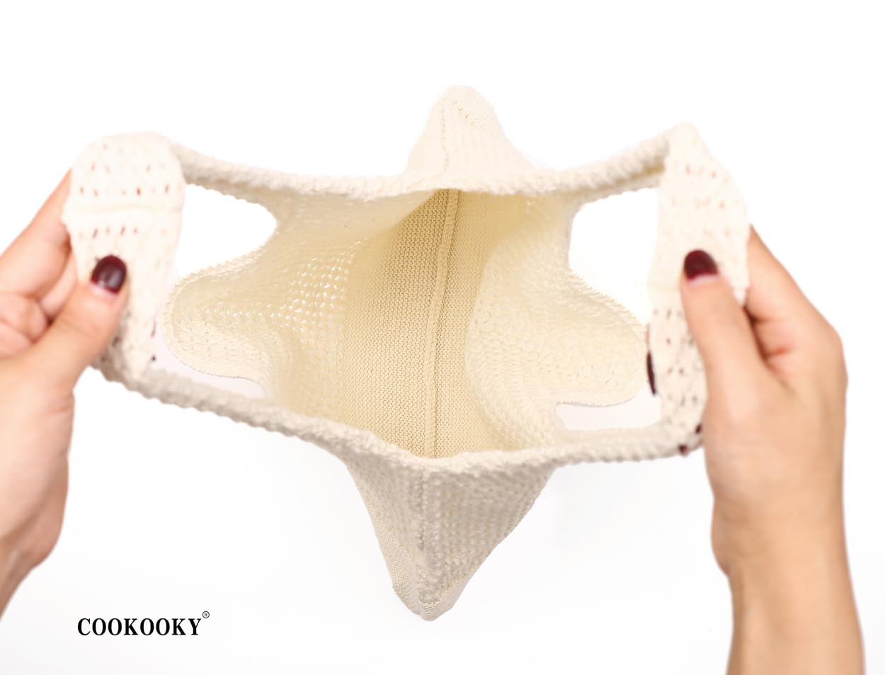 COOKOOKY Crochet Beach Tote bag Summer Beach Bag for Women Aesthetic Mesh Tote Bag Hippie Bag Knit Bag