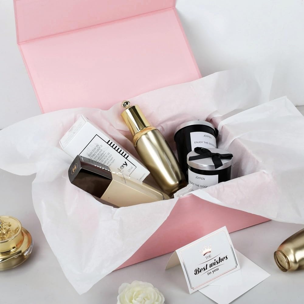 UoeRing 1 Pcs Pink Gift Box 9.5x6x3 inch Small Luxury Gift Box for Presents with Magnetic Lid Collapsible,Birthday,Christmas,Contains Card, Ribbon, Tissue Paper,Shredded Paper Fille