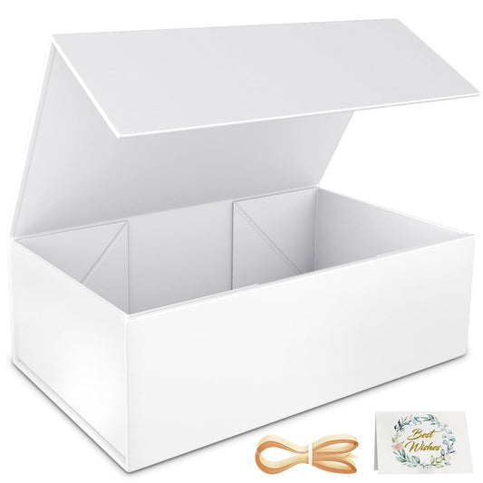 RYDDOY White Gift Box, 9.5x6x3'' Gift boxes for Presents with Lids Magnetic Closure Rectangle Collapsible for Bridesmaid Proposal Box, Wedding, Christmas, Halloween, Birthday Gift Packging