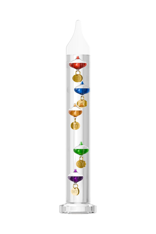 Glass Galileo Thermometer with 5 Multi Colored Balls from 64ºF to 80ºF 11inch Galileo Thermometer Gorgeous Gift for Family or Friends Present Home, Office Indoor and Outdoor Décor