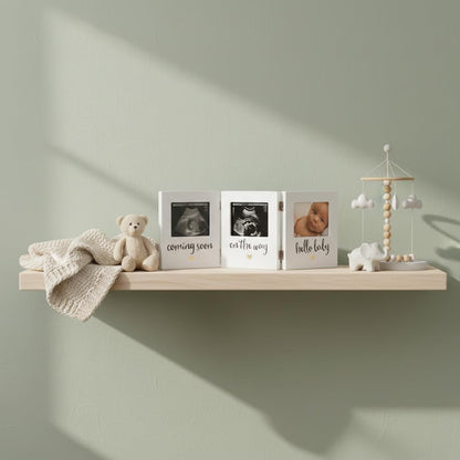 Pearhead Triple Sonogram Keepsake Photo Frame, Gender Neutral Ultrasound Keepsake, Ideal Pregnancy Gift For First Time Moms, Baby Shower and Nursery Decor, 3.5”x2.5” Photo Insert, White