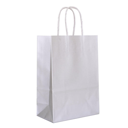 IN-JOOYAA 30 Pcs Silver Gift Bags Small Kraft Paper Gift Bags with Handles (6.3 x 3.1 x 8.6 in, Silver)