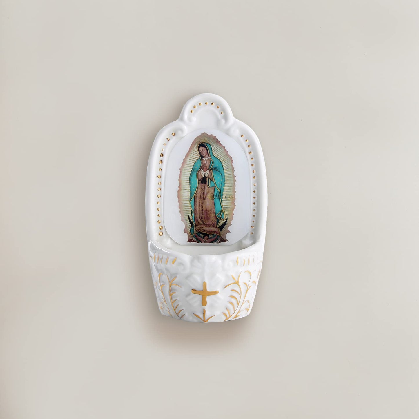 KOMI Porcelain Catholic Holy Water Font Our Lady of Guadalupe Holy Water Font for Entrance of Home Church Wall Hanging Decor Gift for First Communion Confirmation Housewarming Catholic