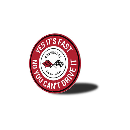 Chevy Corvette Yes It's Fast Car Sign, Garage Aluminum Sign - 12-inch Circle