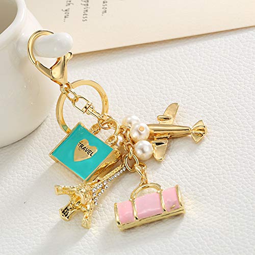 Plane Keychain - Eiffel Tower Crystal Key Ring 1 Set Travel for Bag Car Supplies,Rhinestone ations Bag Accessories Creative Gift to Women Girls