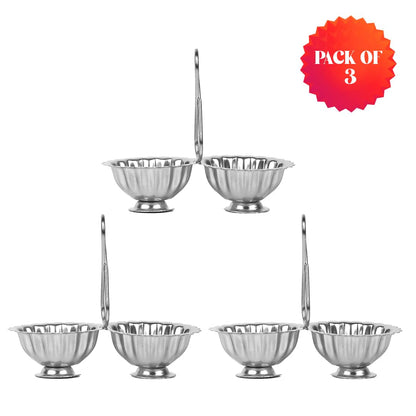 Shubhkart Silver Plated Haldi Kumkum Holder/Stand Set for Puja, Home, Office Decor, Diwali Gift, Rakshabandhan, Festive Gift (Pack of 3, Medium)
