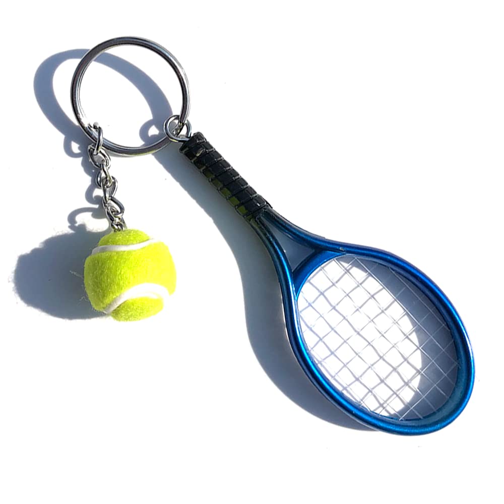 Color Mini Tennis Racket with Ball Keychain Key Ring
