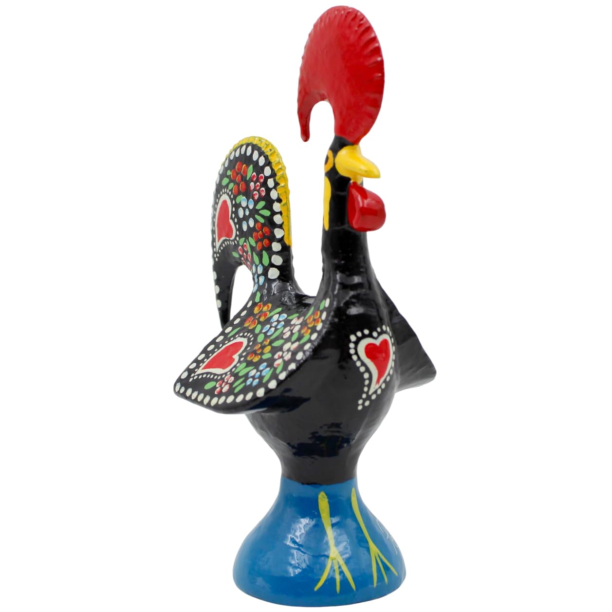 6" Traditional Hand-Painted Portuguese Good Luck Rooster Galo Barcelos Metal Figurine - Made in Portugal, Symbol of Good Luck & Prosperity - Collectible Souvenir (Black)