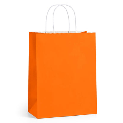 BagDream Orange Gift Bags 10x5x13 Large Kraft Paper Bags with Handles Bulk for Halloween, Sporting Party Favors, Fall Festivals, Shopping, Retail, Grocery Paper Sacks 100Pcs