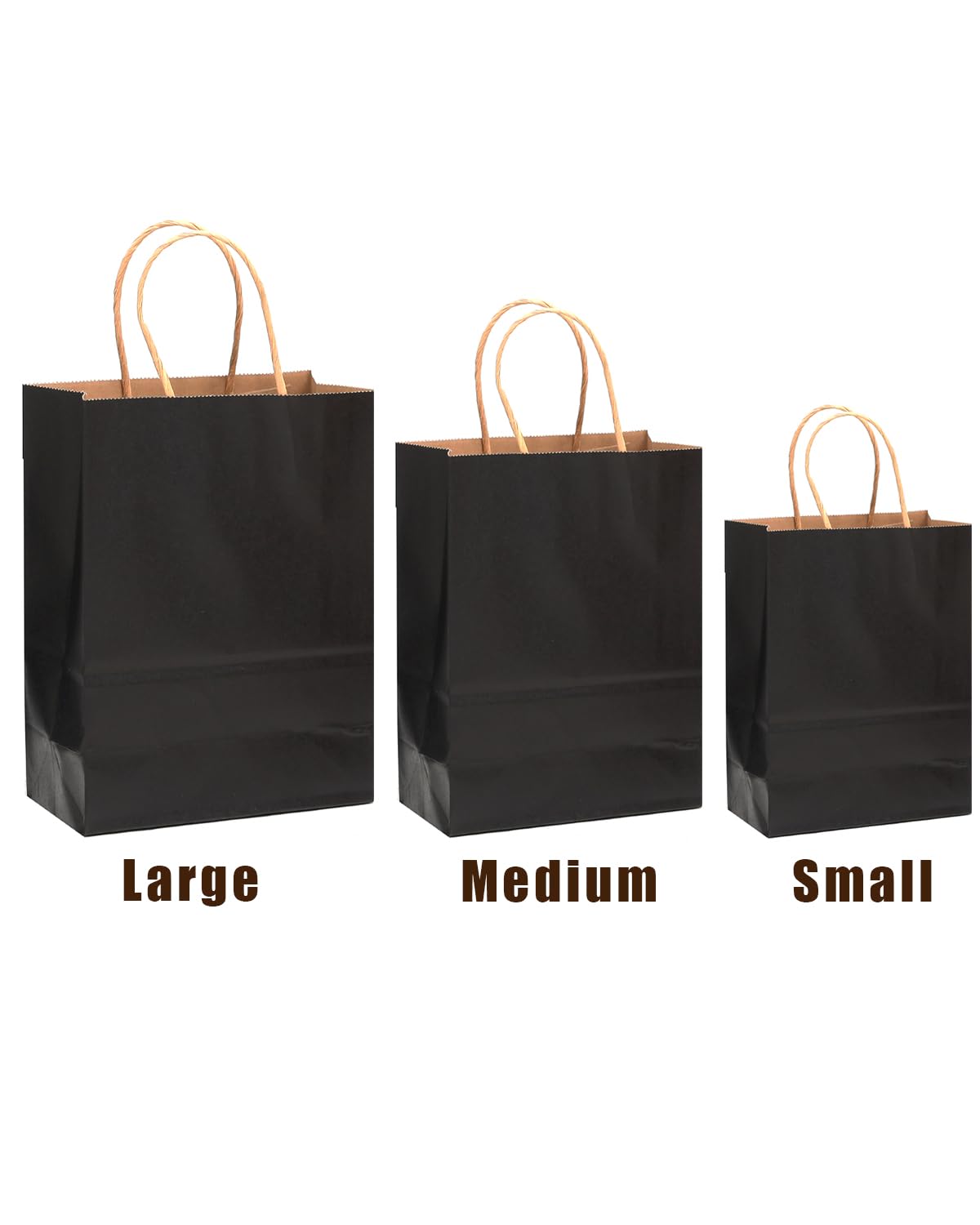 qiqee 100-Packs Black Paper Gift Bags with Handles Bulk Assorted Sizes(33pcs Large 13", 33pcs Medium 11", 34pcs Small 8")